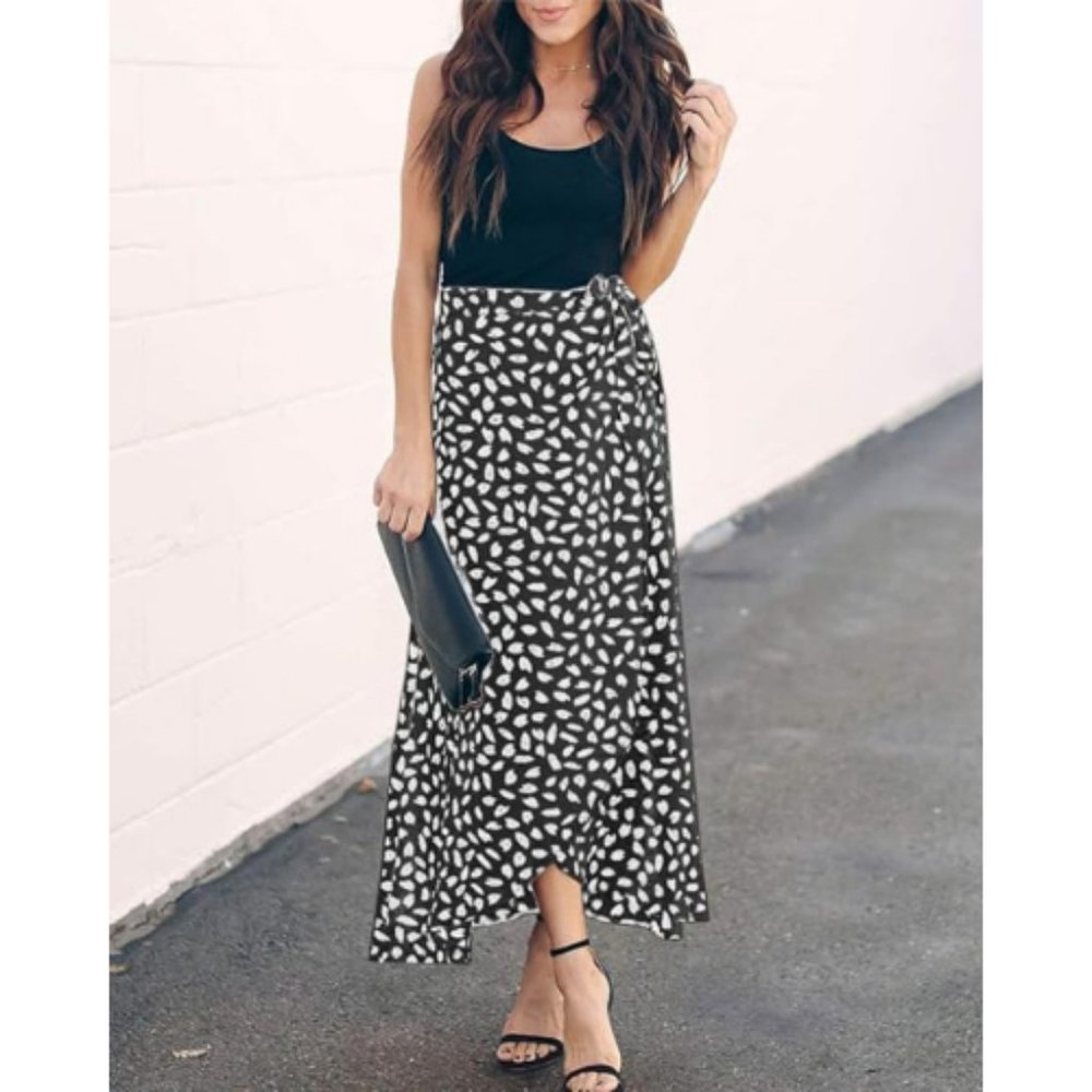 Print Maxi Skirts High Waist Self Tie Summer Beach Wrap Long Skirts